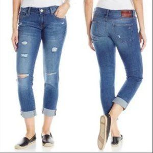 DLX Hybrid Women's Riley Boyfriend Scarlet Jeans 100% Cotton Distressed Blue 29